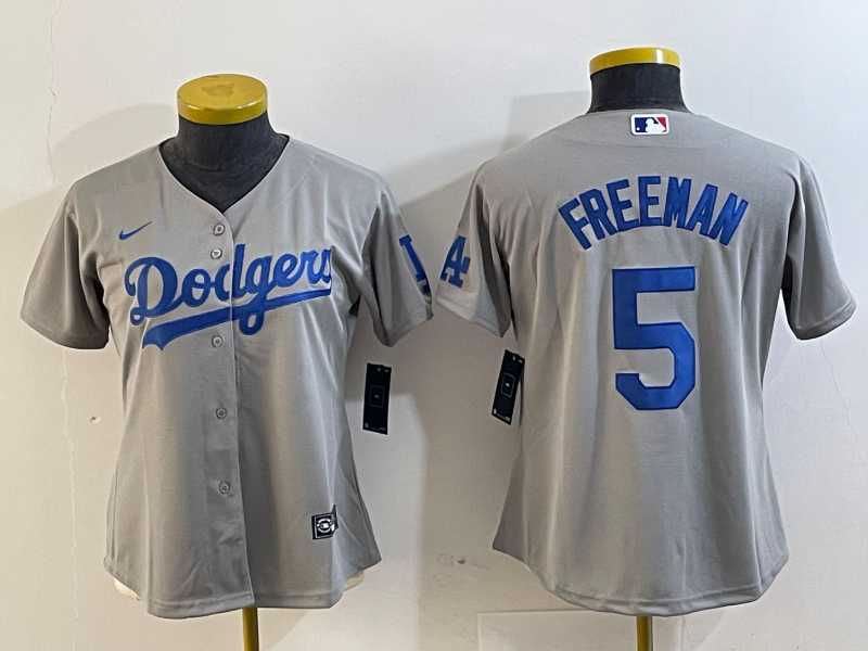 Womens Los Angeles Dodgers #5 Freddie Freeman Grey Cool Base Stitched Nike Jersey